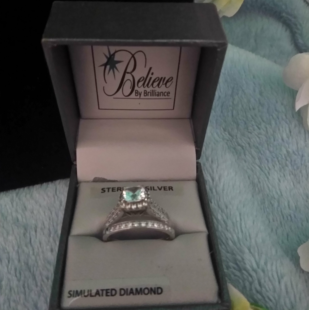 Silver Wedding Engagement Ring Set - image 2